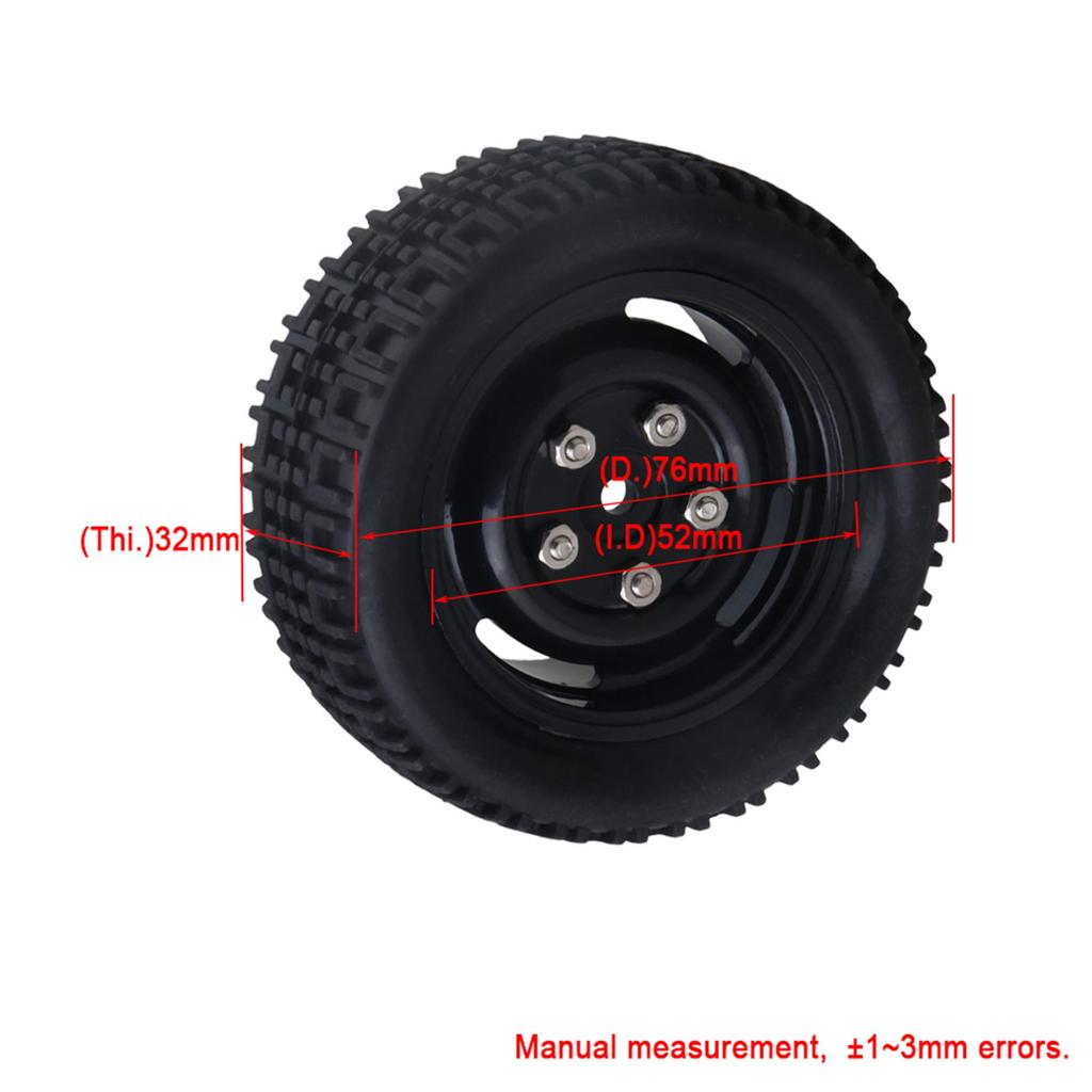 Mxfans 12mm Sechskant Schwarze Kunststoff-Felgen Buchstaben U Muster Gummireifen 20662 Kompatibel mit Straßenwagen und Rallyeautos 4er-Pack 4-Loch & RC110