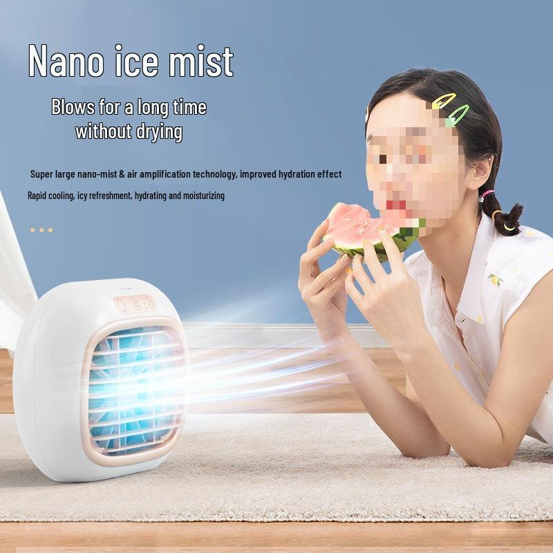 Compact USB Mini Desktop Air Conditioner Fan for Home, Office & Dorm – Cooling & Moisturizing Function