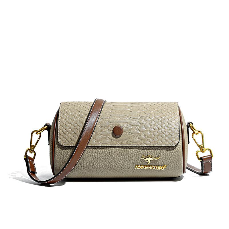 

Кожаная женская сумка, маленькая женская модная сумка-мессенджер в форме цилиндра, сумка-подушка Boston, мягкая кожаная сумка серый