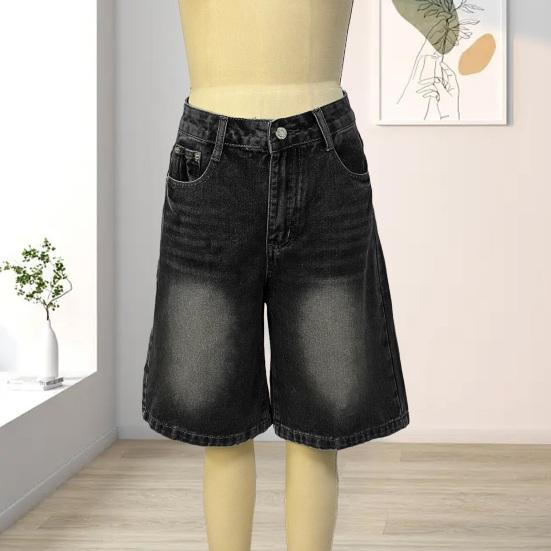 Women's Bermuda Jean Shorts High Waisted Knee Length Baggy Jorts Wide Leg Loose Denim Shorts with Pockets