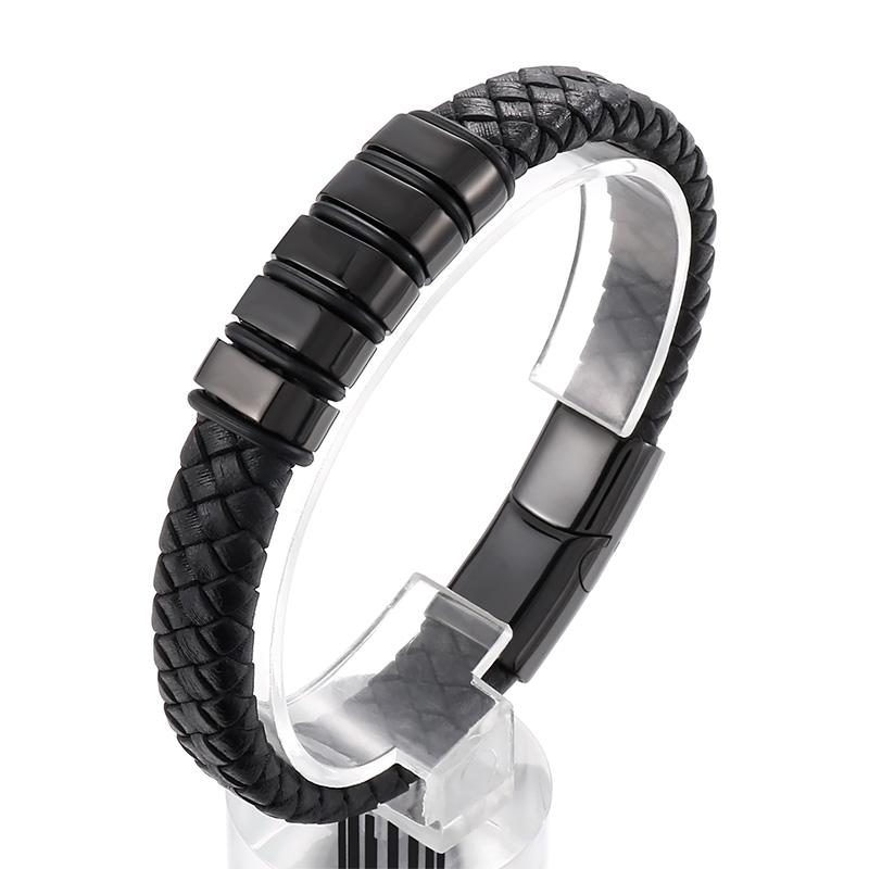KALEN Stainless Steel Cowhide Leather Bracelets for Men Black Braid Chain Bracelet Men's Magnetic Genuine Gift 3 Color Jewelry