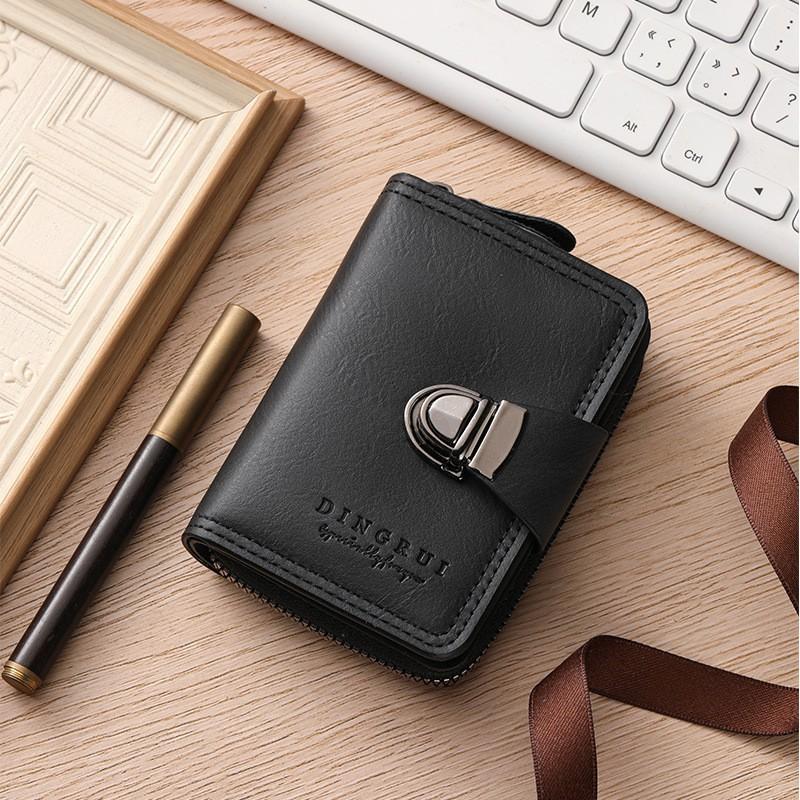 New Men s Short Zipper Card Bag With Multiple Slots Driver s License Multifunctional Bank 12X2X9 чёрный