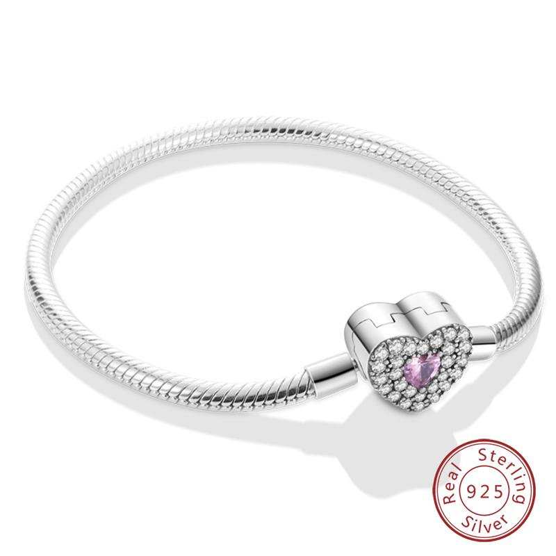 Original 925 Silver Heart Star Moon Snowflake Butterfly Bracelets 17 20CM For Women DIY Charms Jewelry Gifts