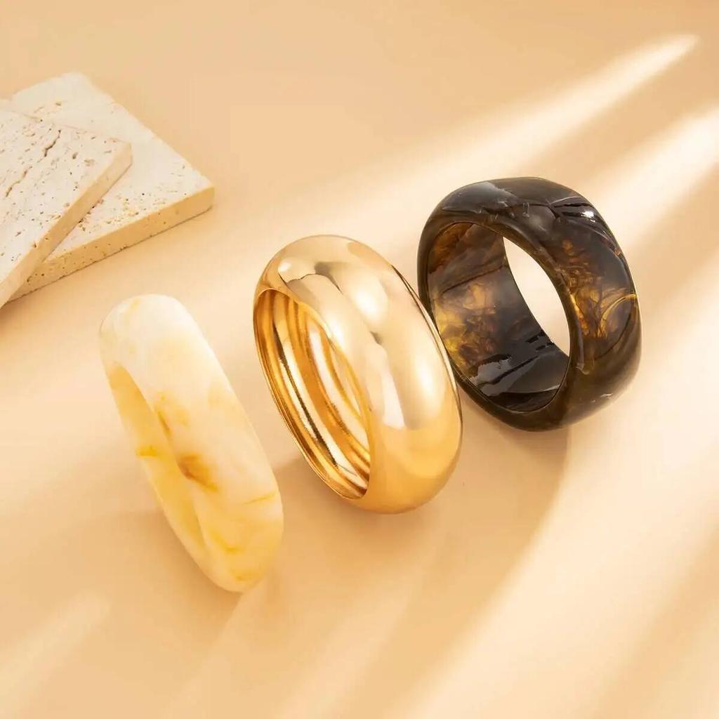SHIXIN 3 Styles Boho Stackable Resin Acrylic Wide Bracelet for Women Vintage Irregular Geometry Chunky Bangles Party Jewelry New
