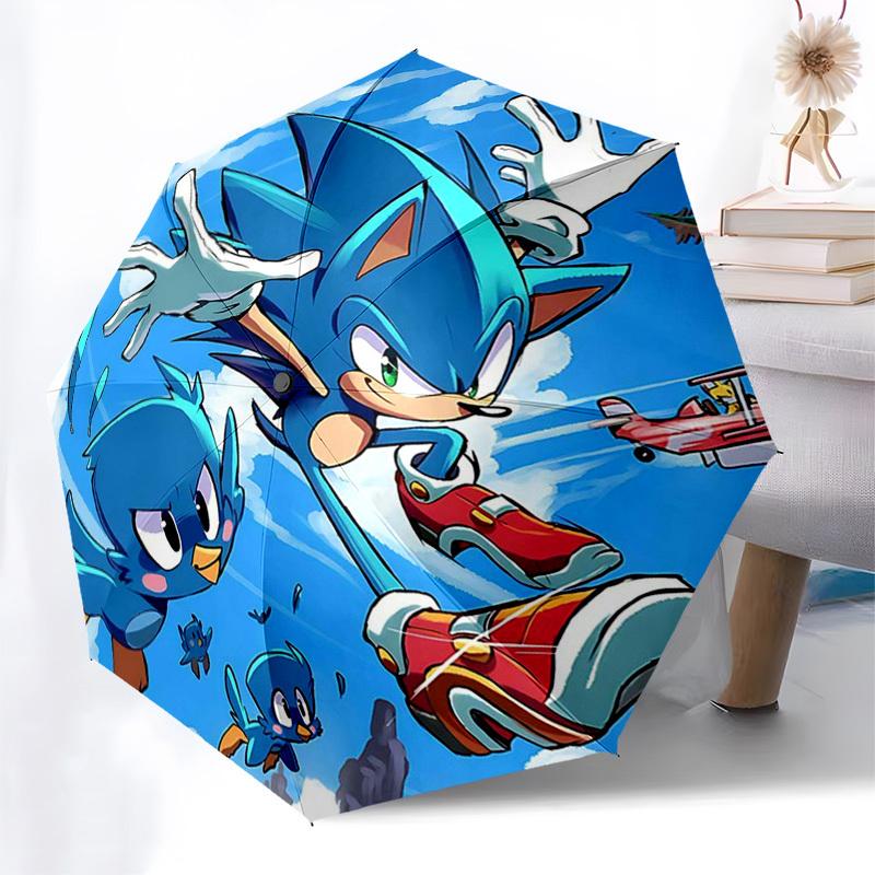 

1pc Sonic the Hedgehog Automatic Folding Umbrella - Portable 3-Fold Design with 8-Bone Iron Frame, Outdoor for Fans, Travelers, Daily Use, Gift Idea.Q