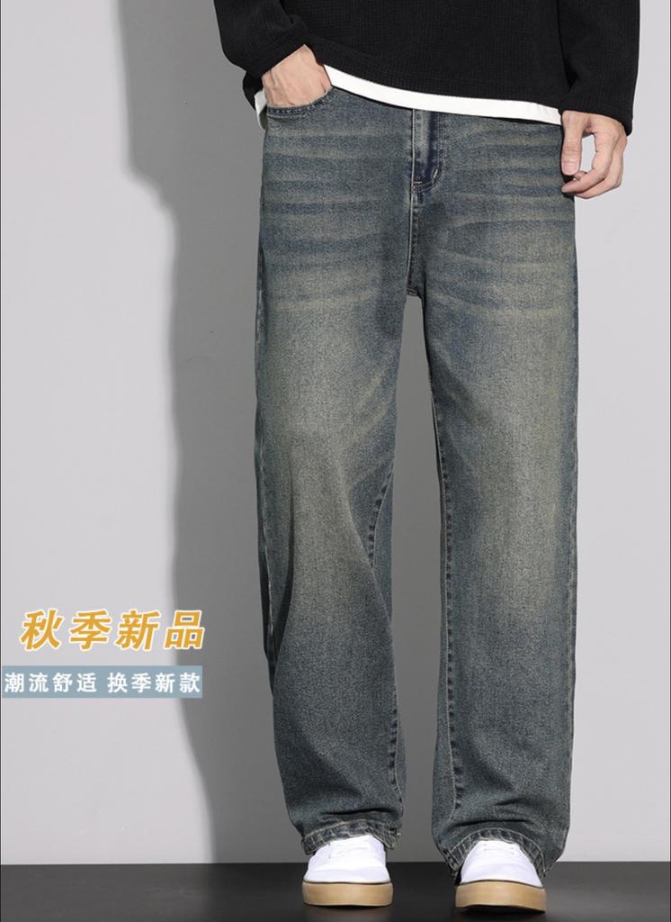 Trendy brand straight jeans men's loose and thin casual versatile American high street wide-leg new jeans