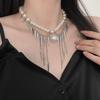 Light luxury niche personality rivet fringed pearl necklace female tide cool fashion temperament design advanced sense collarbone chain