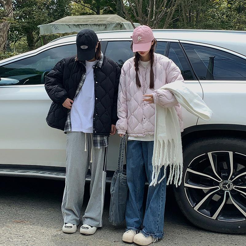 Winter Diamond Lattice Down Cotton Jacket Women's 2025 New Korean Version of Lazy Wind Padded Thickened Cotton Jacket Padded Jacket Trend