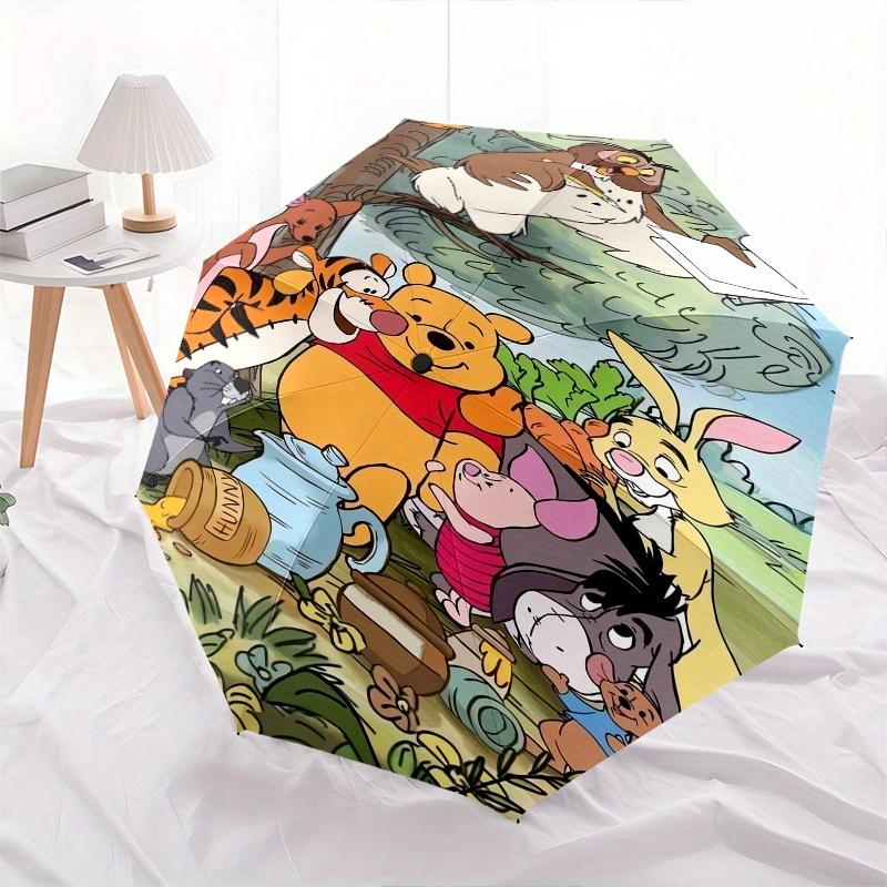 Winnie the Pooh,Forest Friends Themed Automatic Opening and Closing Folding Umbrella, Reinforced 8 Ribs, Compact Travel Design, Fashionable