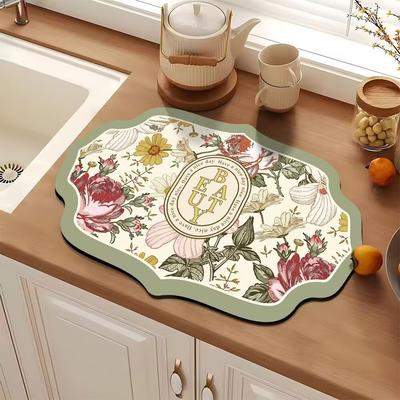 American Vintage Flower Diatoms Mud Drain Mat Kitchen Absorbent Quick Drying Table Mat Household Bowl Plate Drying Mat