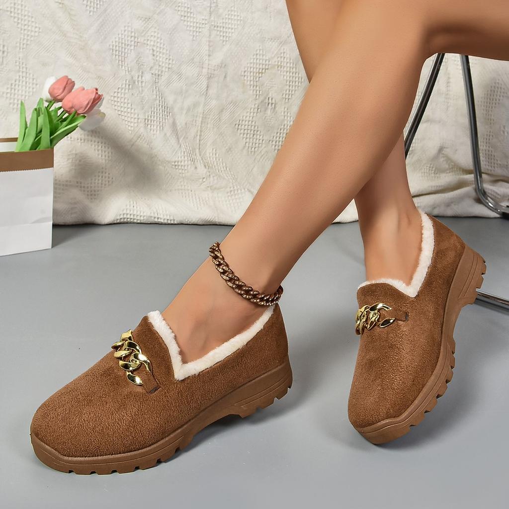 Winter Chain Thick Heel Muffin Cotton Shoes Women's Thick-soled Large-size Velvet Warm Snow Boots