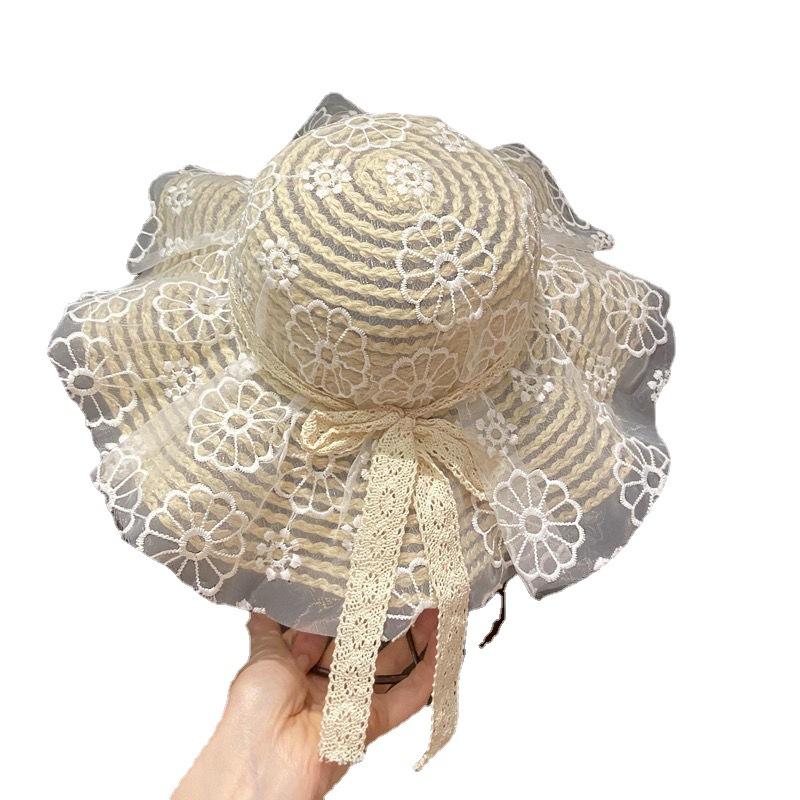 Frühlings- und Sommer-Fischerhut für Damen, Spitzen-Strohhut für Mädchen, Sonnenschutzhut für Kinder, Outdoor-Sonnenhüte