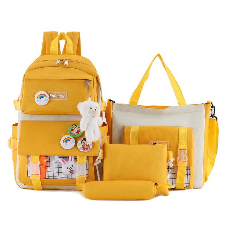 Set di Zaini in Tela da 4-5 Pezzi per Studenti: Design Carino con Carota e Coniglio, Perfetto per Bambine e Bambini delle Scuole Elementari e Medie