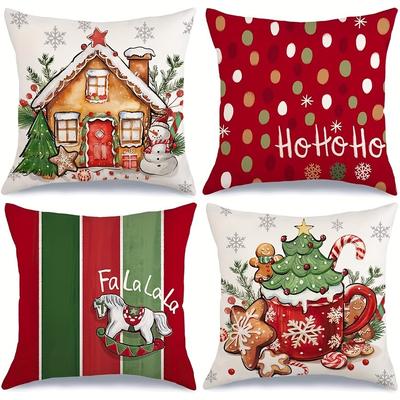 Christmas Pillow Covers: Gingerbread House, Ho Ho Ho, Falalala, and Festive Mug Designs Sofa Room Cushion Cover Home Decoration