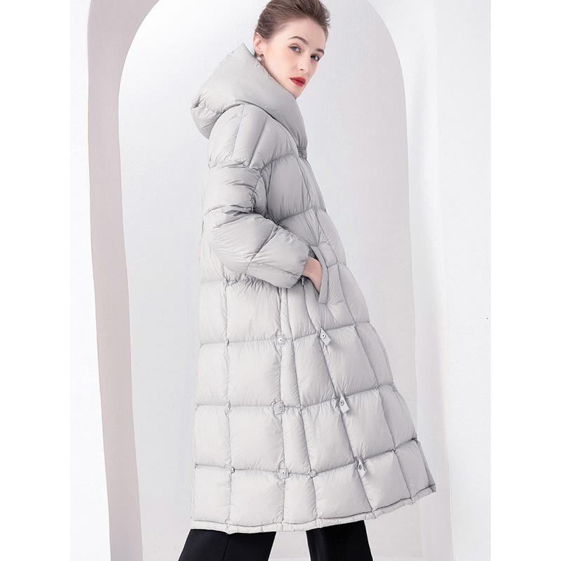 European Warm Quilt White Duck Down Jacket Women's Medium and Long Winter New Knee Thickened Loose Coat