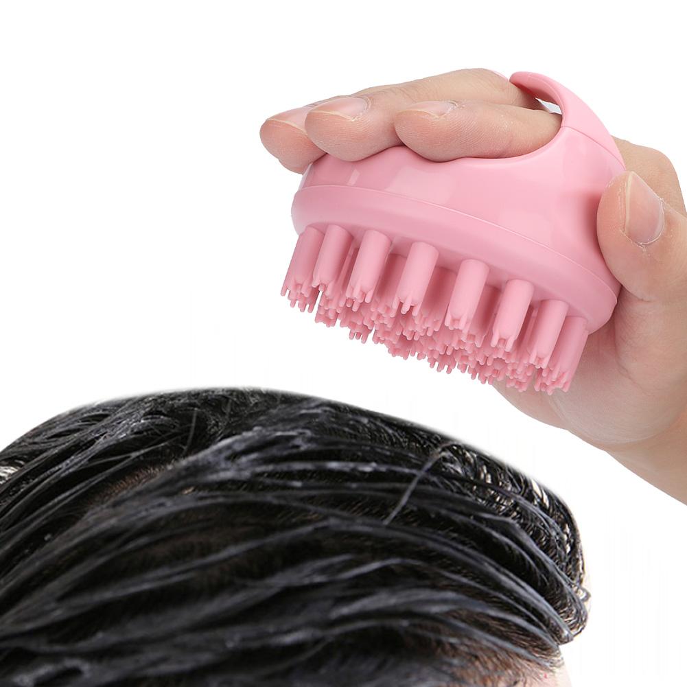 Round Shape Handheld Head Scalp Massage Brush Hair Shampoo Washing Brush with Handle (Pink)