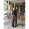 Fashionable Street Casual Shell Button Off-shoulder Long-sleeve High-stretch T-shirt