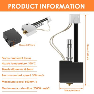 3D Printer Hotend High Temperature Heatbreak with 0.4 Mm Quick Swap Brass Nozzle Compatible with Anycubic Kobra S1 / S1 Combo 3D