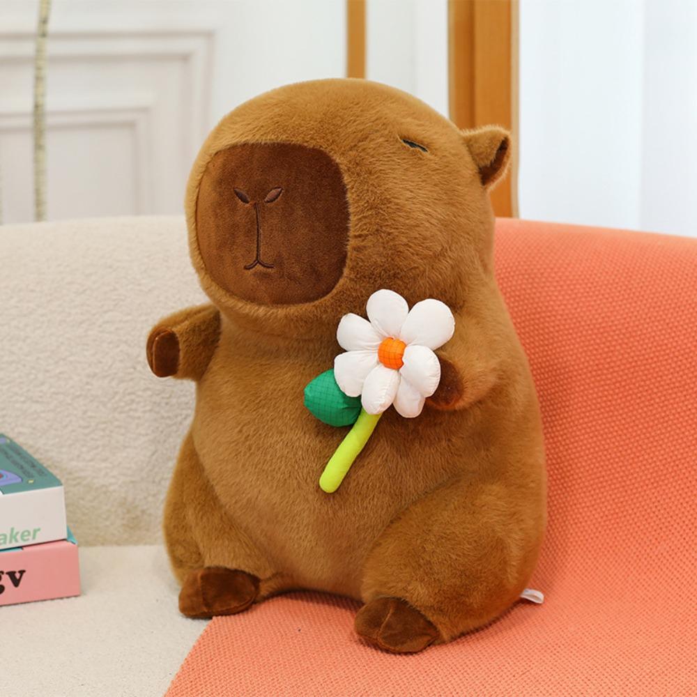 Brown Capybara Plush Doll Fluffy Capybara Stuffed Doll Lovely Flower Capybara Plush Toy Birthday
