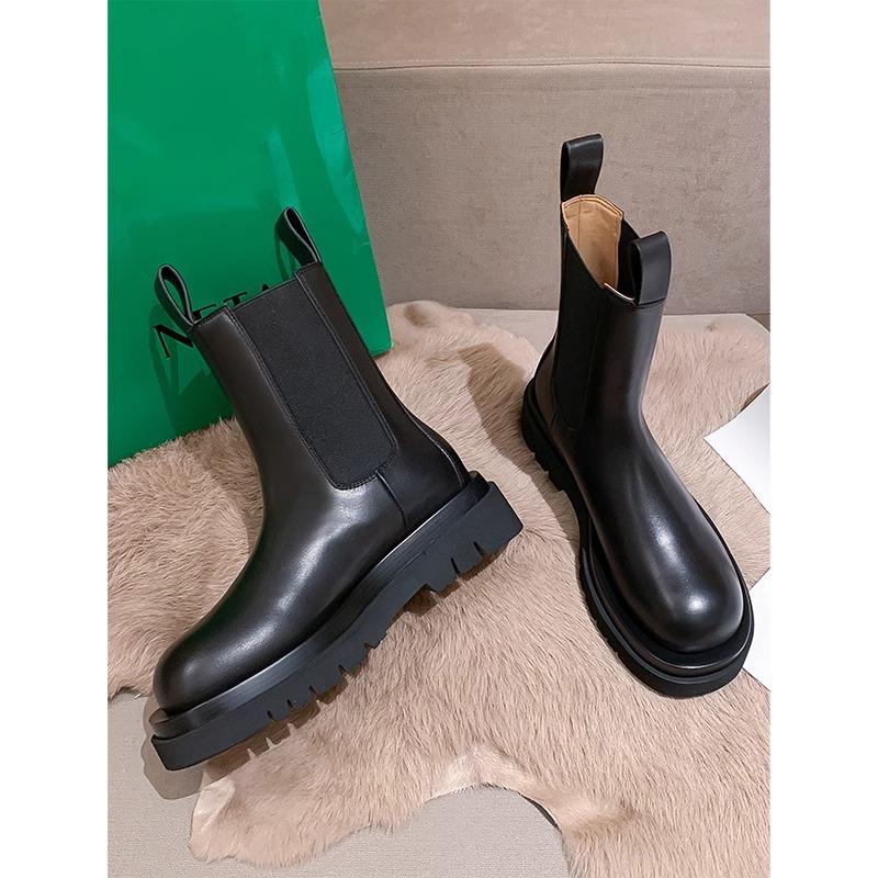 Cowhide Version~ Genuine Leather Thick-soled Heightening Martin Boots Women's British Style Thick-soled Medium Tube Cigarette Women's Boots Chelsea