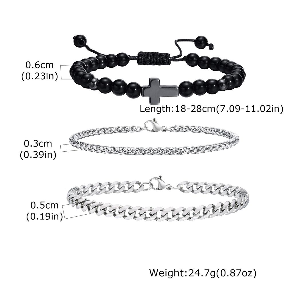 3pcs/set Men's Cross Bracelet,Waterproof Stainless Steel Cuban Chain Wristband,Gift for Husband Dad BBF Son