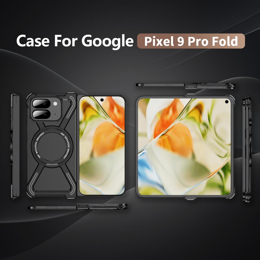 Etui Bumper na Google Pixel 9 Pro Fold 5G Bezramkowa Metalowa Ramka Pokrowiec Kompatybilny z MagSafe Podstawka - Czarny