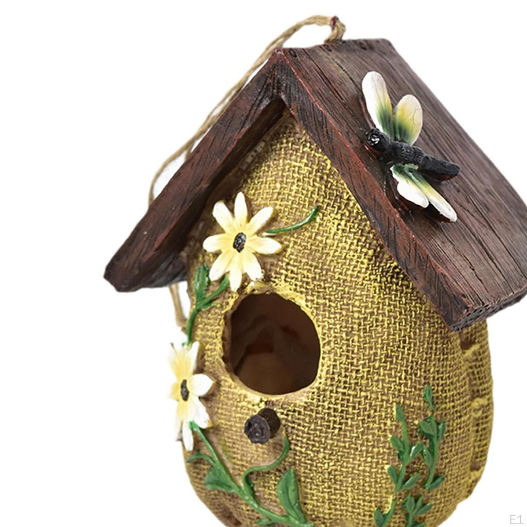 Hanging Bird House for Outdoor Decorative Birdhouse Hummingbird Nest Resin Hut Garden