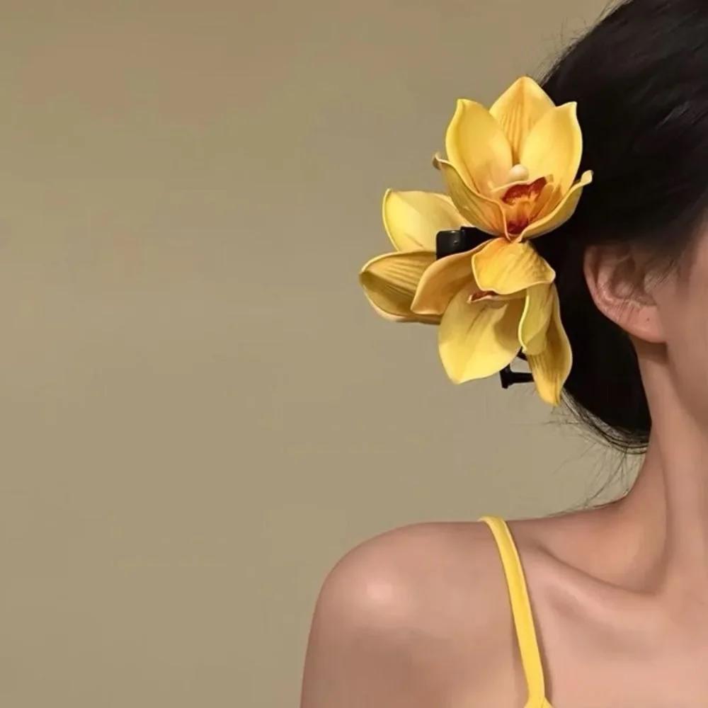 Elegant Large Orchid Hair Clip Headwear Seaside Holiday Style Frangipani Claw Clip Hair Accessories Side Clip Girls