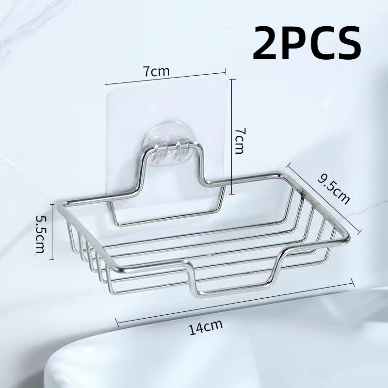 2PCS Stainless Steel Soap Rack Punch-free Nail-free Bathroom Single Layer Drain Wall Hanging Sucker Soap Box Light Luxury Shelf