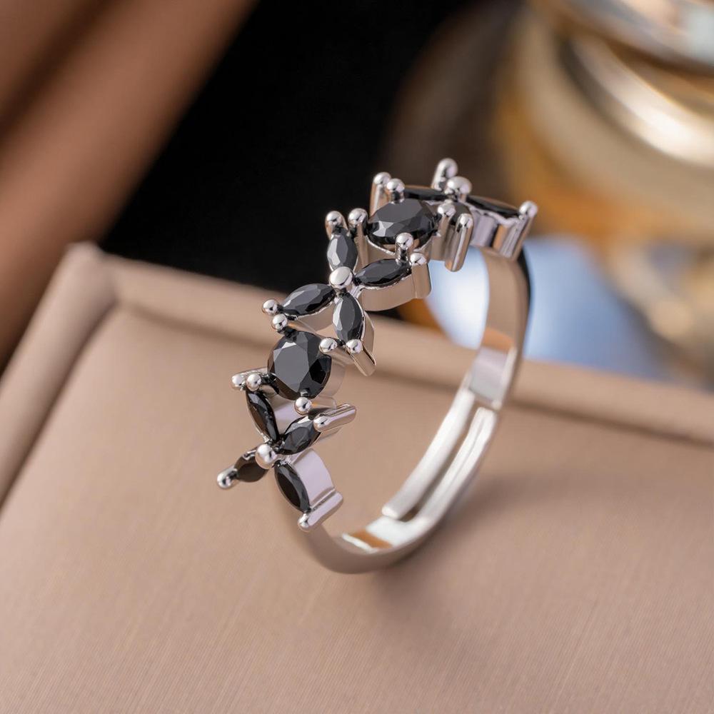 Micro-Inlaid Zircon Fashion Open Ring - Adjustable Luxury Index Finger Jewelry for Women