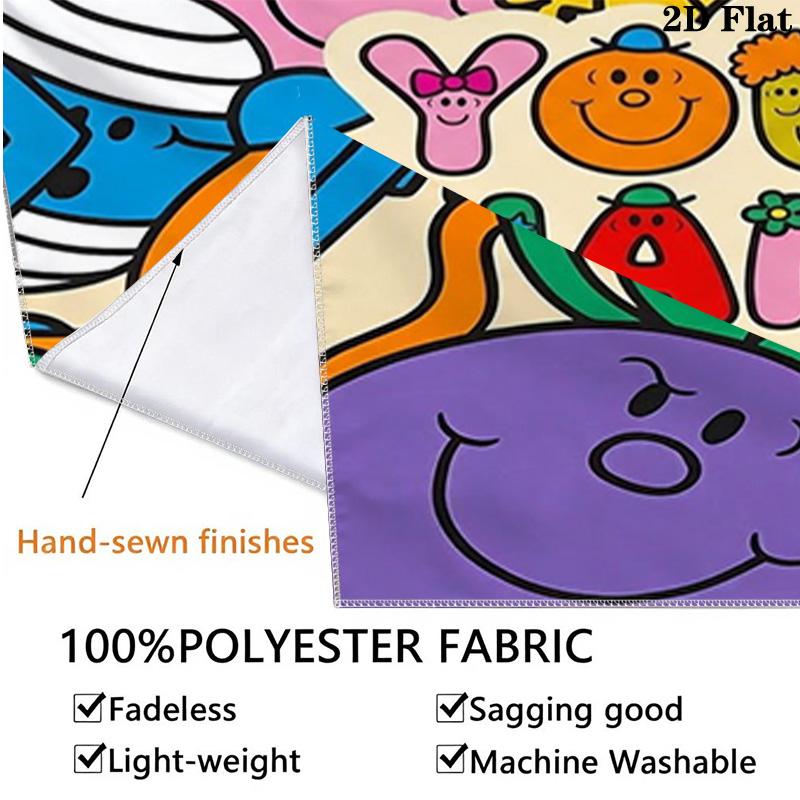 Mr Men Adventure Custom Name Wall Tapestry Aesthetic Wall Hanging Printed Fabric Blanket Decorative Tapestries For Bedroom Living Room Home Decor