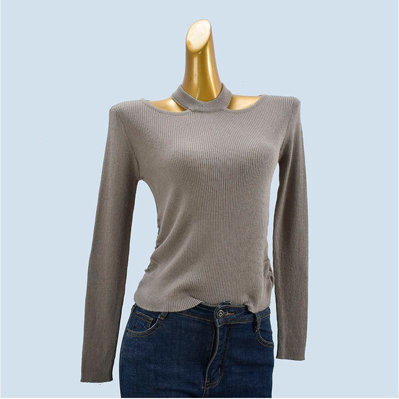 Sexy Halterneck Long-Sleeved Knitwear Six Wool Women's Stylish Western Style off-Shoulder Inner Wear Outer Wear Base Tops
