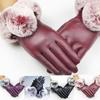 Plus Velvet Waterproof Windproof Touch Screen Mittens Faux Fur Gloves Cashmere Gloves PU Leather