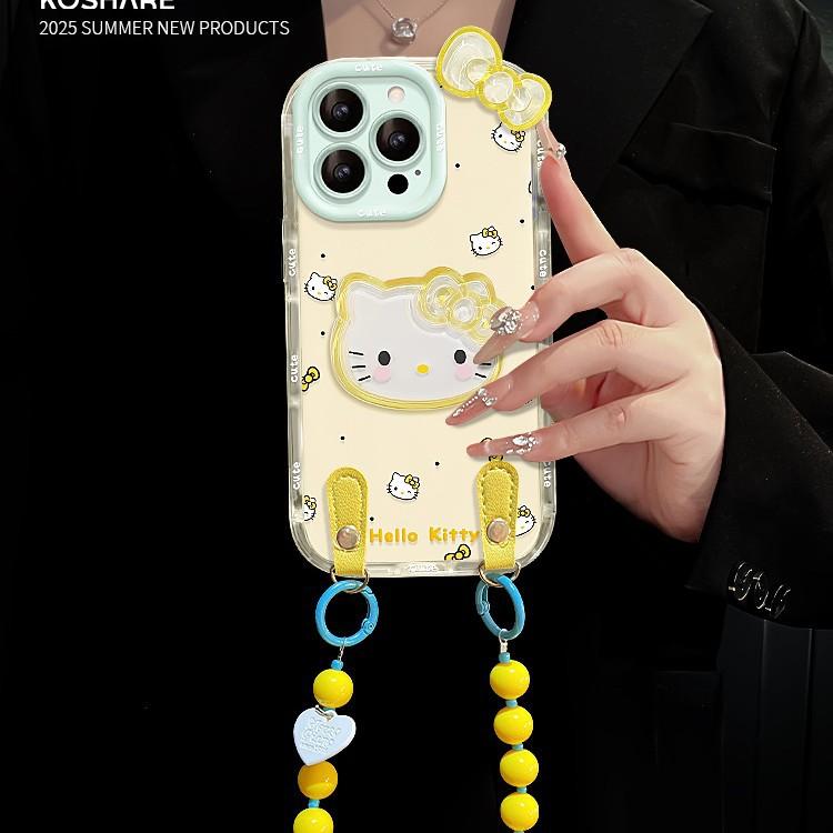 Polka Dot Kt Cat Doll Hanging Chain Is Suitable for Apple 16 Cute Mobile Phone Case 13promax Girls 15 All-inclusive 14 Korean