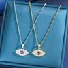 Gold Devil's Eye Zirconia Pendant Necklace with Adjustable Stainless Steel Chain