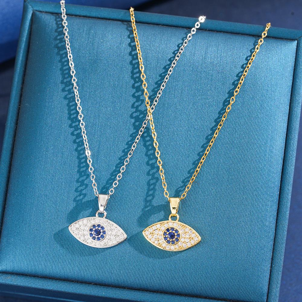 Gold Devil's Eye Zirconia Pendant Necklace with Adjustable Stainless Steel Chain