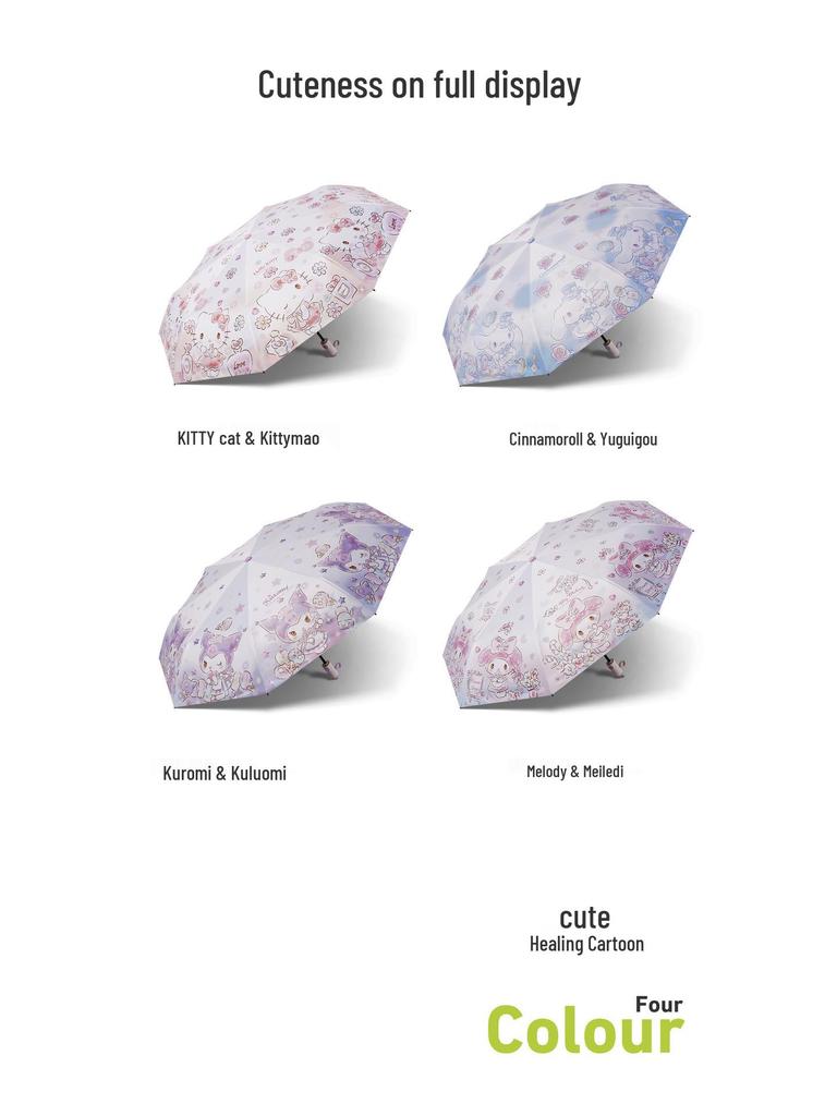 Auto Anti-Rebound Cartoon Umbrella for Female Students: Foldable, Portable, Dual-Use Sun and Rain Protection