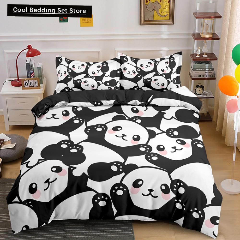 Cartoon Lovely Panda Bedding Set White Bed Linen 3D Print Gift for Kids Girls 2/3pcs Twin Single Queen King Size Duvet Cover Set