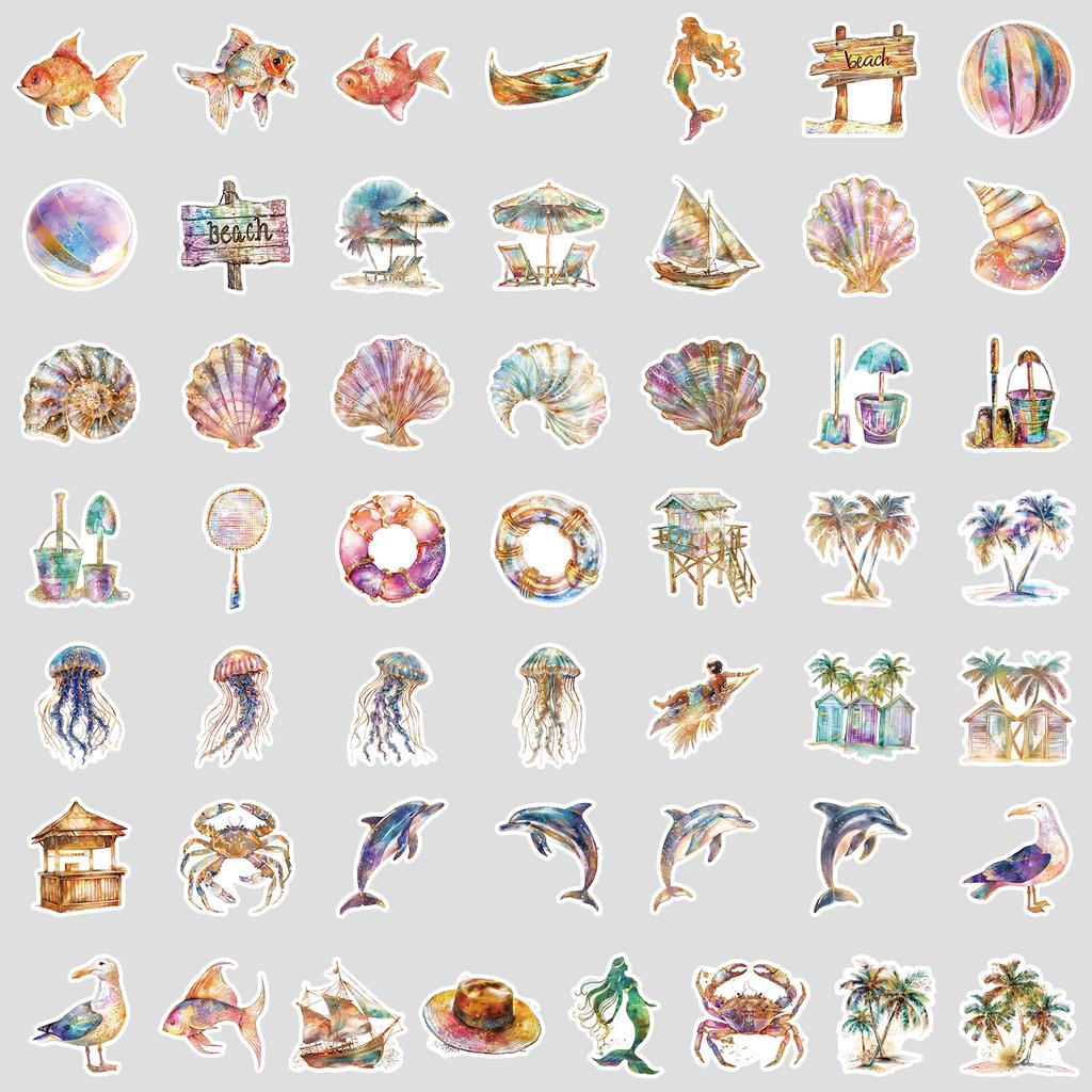 50 Cartoon Beach Series Graffiti Stickers Water Cup Waterproof Decorative Stickers Creative DIY Beach Stickers