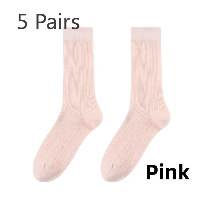 5 Pairs Mid-tube Socks Thin Summer Mesh Breathable Vertical Stripe Trend Pile Socks