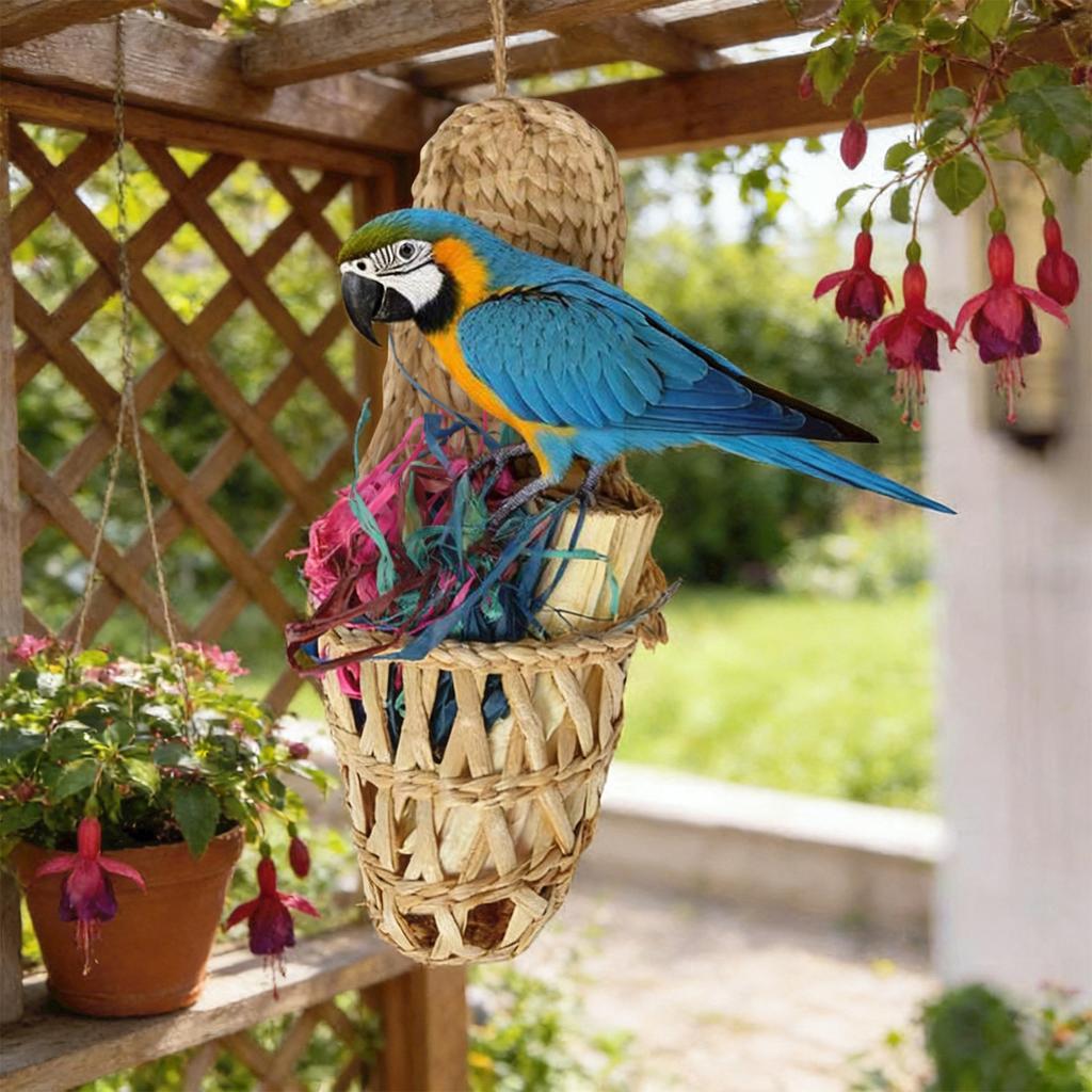 Handmade Straw Parrot Pet Decorative Toy