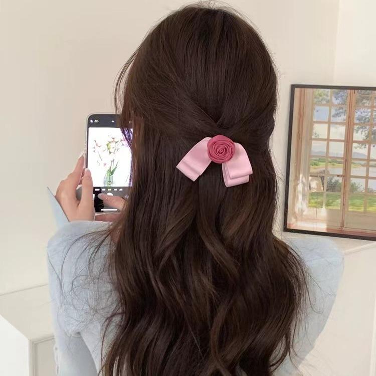Haarspange Rose im koreanischen Stil - Schleife für Hinterkopf, Hochsteckfrisur oder Seitenpony