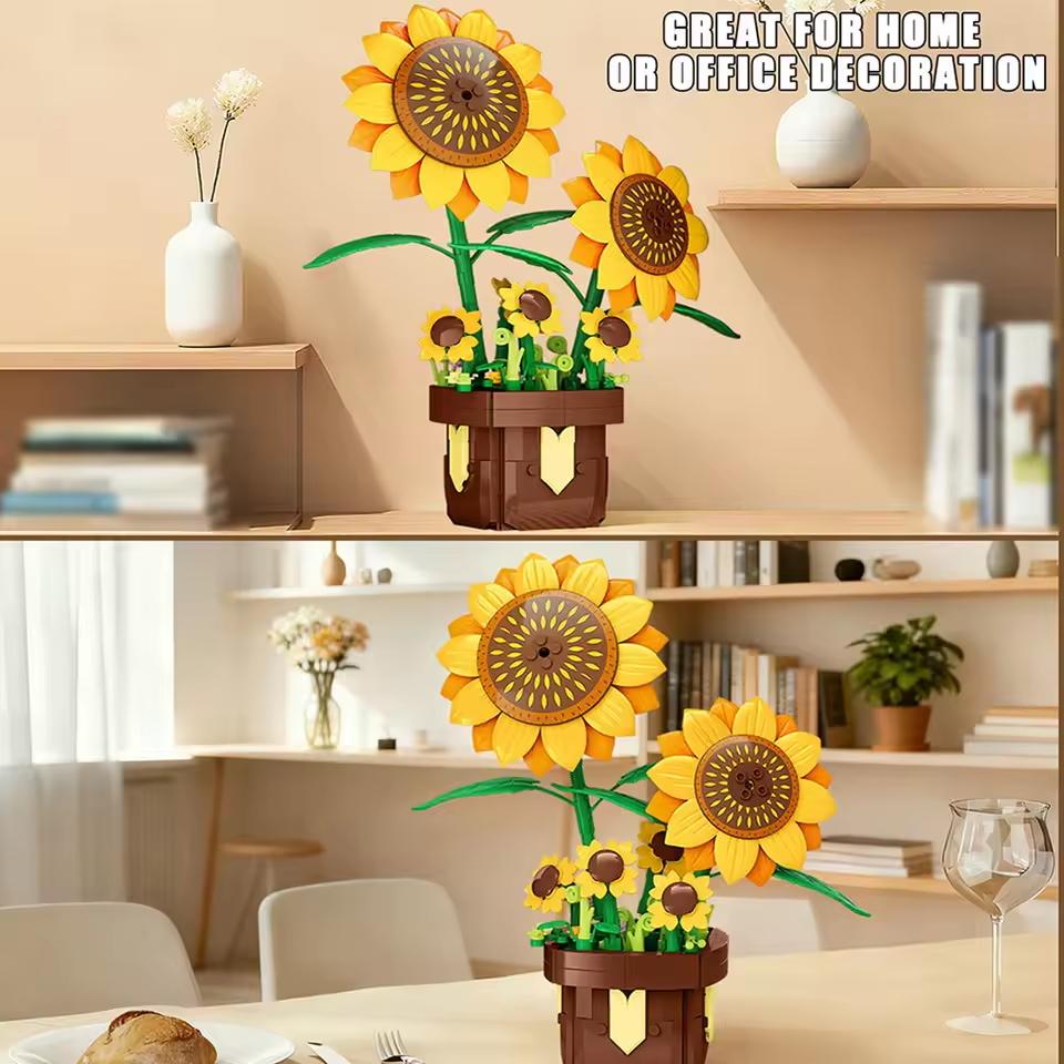 291Pcs Sunflower Potted Plant Construction Block Eternal Flower Blocks Household Decoration Build Bricks Toys Kids Girl Gift