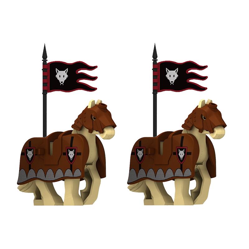 Medieval Military Castle Knight Building Blocks Riding Horse Wolf Bear Animal Vest Weapon Flag Saddle Dragon Toy Brick Gift K024