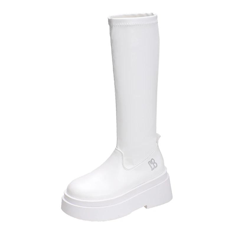 High Quality Stretchy Slip-on Platform Boots Spring Autumn Commuter Fashion   Black Long Women Boots for Women Zapatos De Mujer