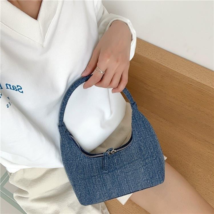 Elegant 2023 New Korean Style Moon Handbag Chic Denim Tote Bag For Women