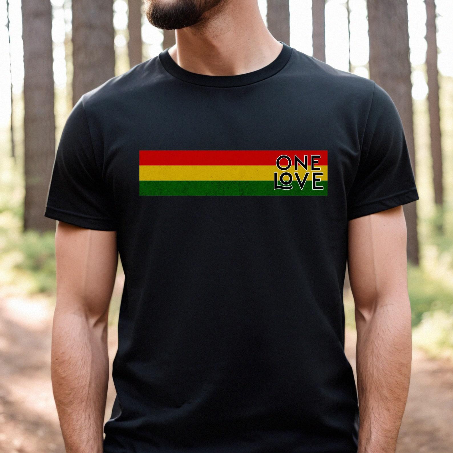 One Love Shirt, Rasta Tee, Marley Shirt, Unisex Reggae Music TShirt, Red Gold Green Flag, Irie Shirt, Rasta Flag Shirt, Good Vibes Gift L