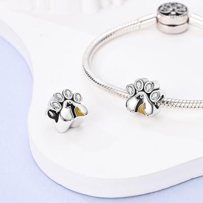 Charmscopper Plated Cute Pet Paw Print Cat Dog Pendants Fit Charms Original Bracelet Beads Women Jewellery Making Diy