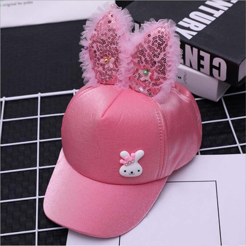 

Дитяча бейсболка з паєтками, дизайн кролячих вушок, шапка для дівчаток, дитячі шапки з мультфільмів рожевий червоний колір