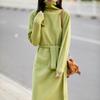 Elegant Stacked Collar Wool Sweater Dress for Women, Knee-Length, Slimming Fit, Solid Color, Perfect Base Layer Sweater.